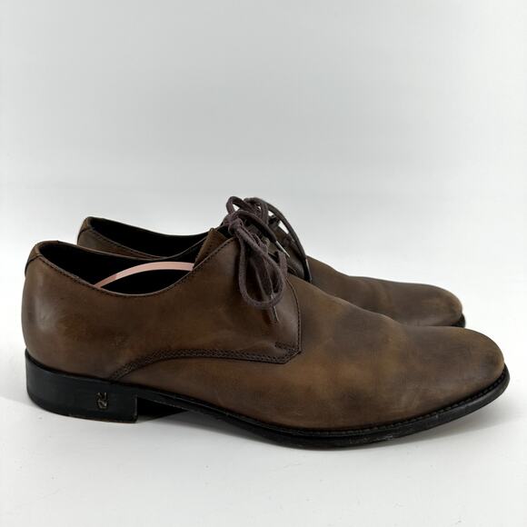 John Varvatos Oxford Dress Shoes Lace Up Heeled Leather Formal Brown 9.5M
